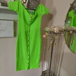 NYC Neon Lime Ribbed Button-Front Midi Dress